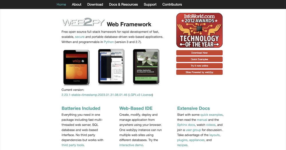 The web2py framework website.