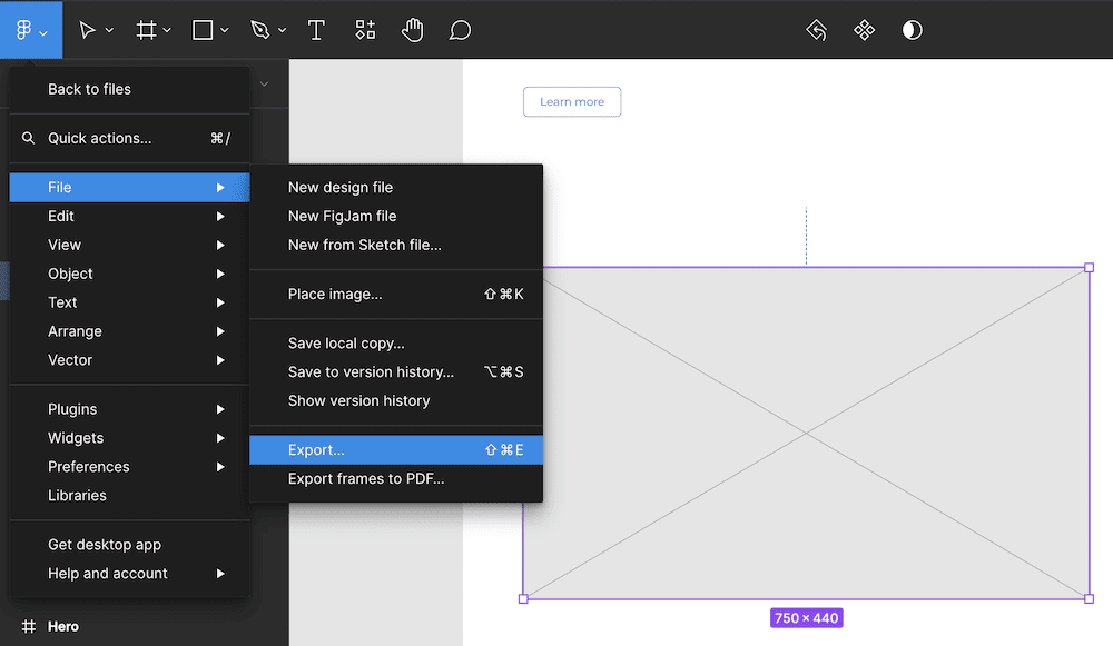 The File → Export option within Figma.