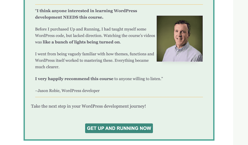 A testimonial from the WPShout home page.