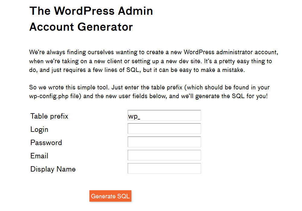 The WordPress Admin Account Generator