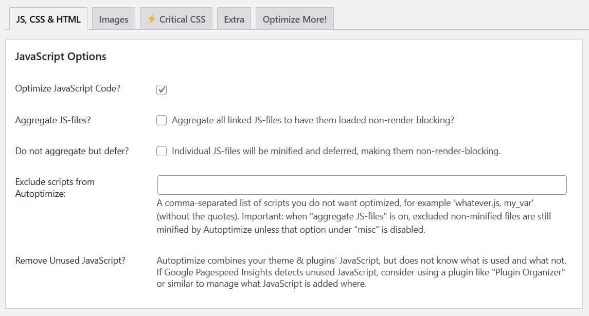 Autoptimize JS minification feature