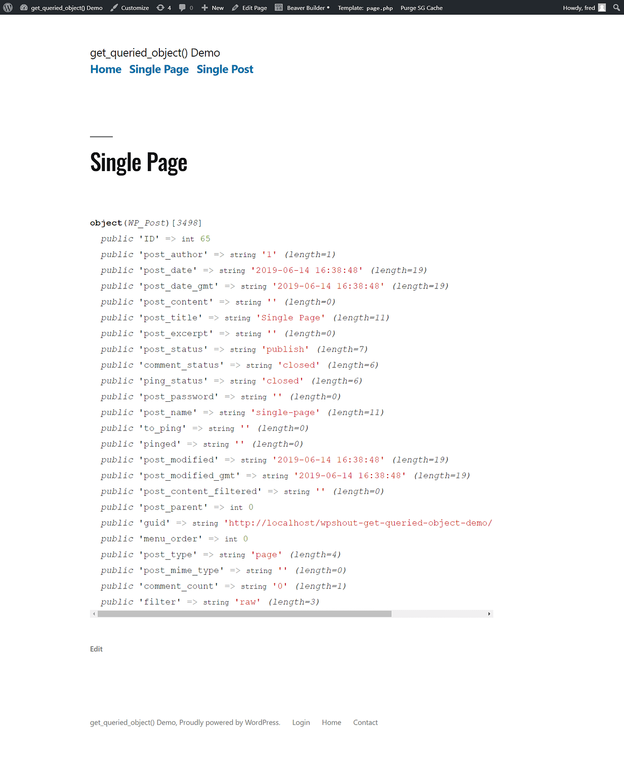 get_queried_object() example single page