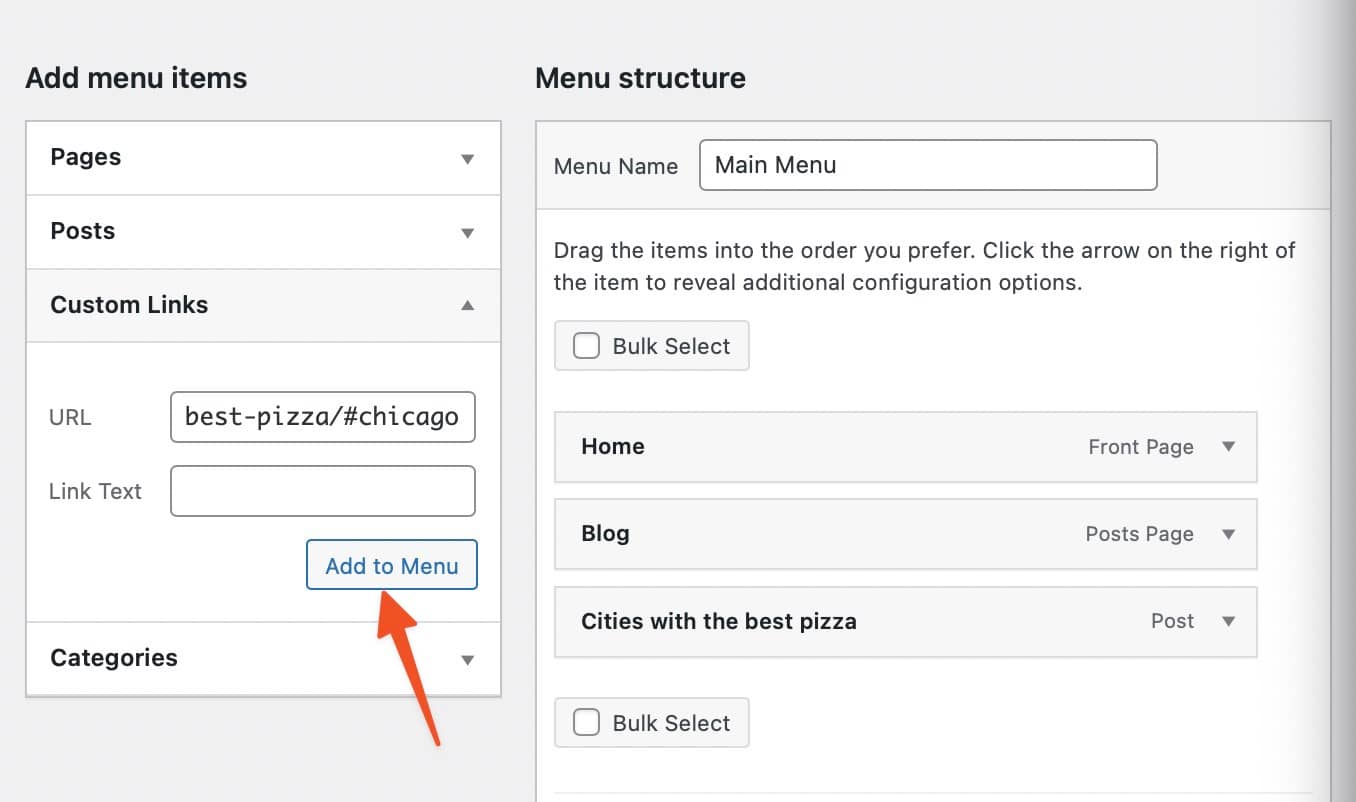 adding it to the menu in WordPress link to section of page.