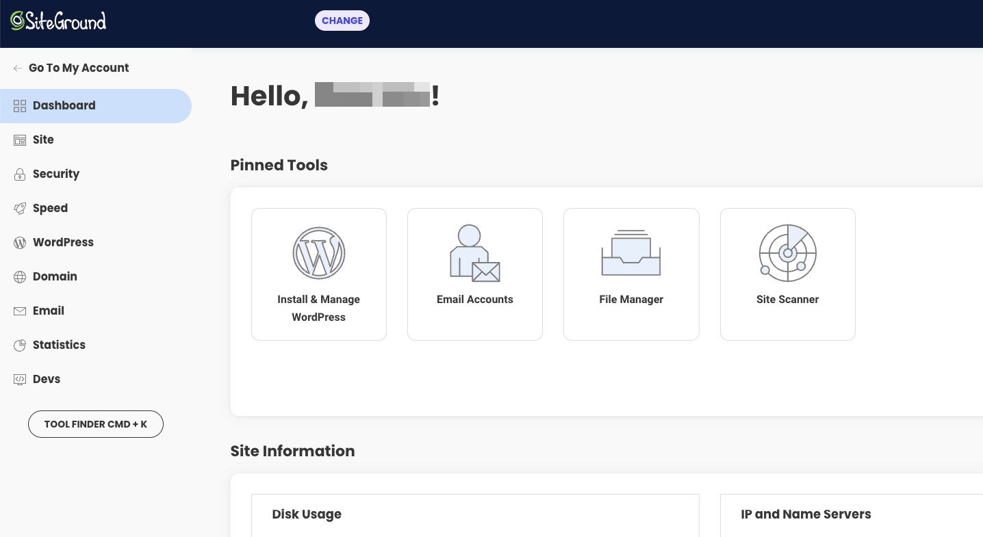 SiteGround review: the site tools.