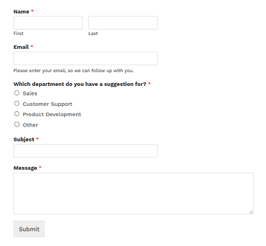WPForms Suggestion Form