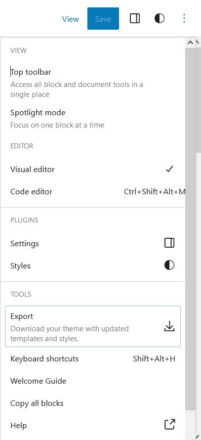 Site Editor Export tool.