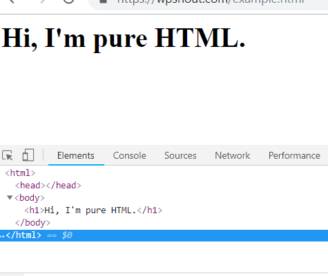 HTML browser output example inspect element