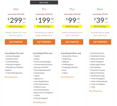 WPForms pricing