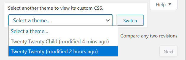 Select another theme to view its custom CSS