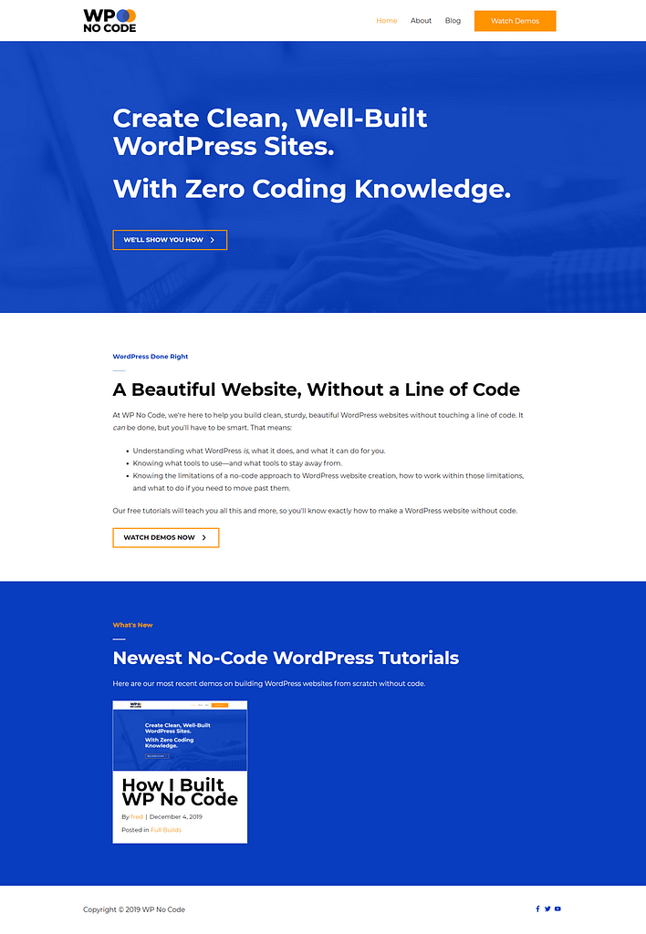 wp no code homepage