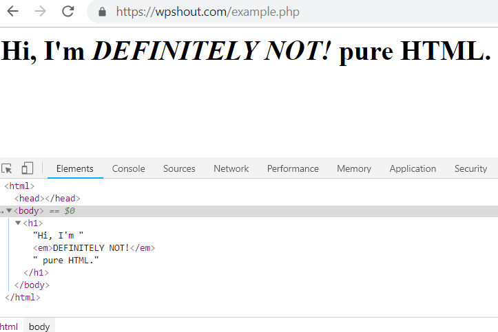 PHP output HTML example