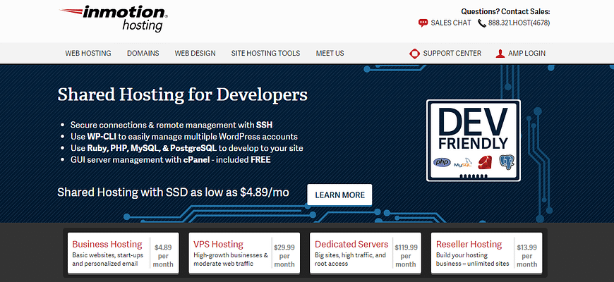 InMotion Hosting homepage