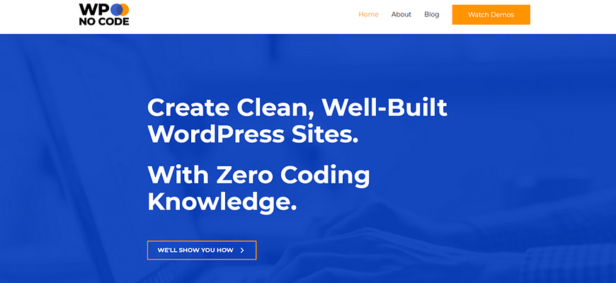 wp no code homepage