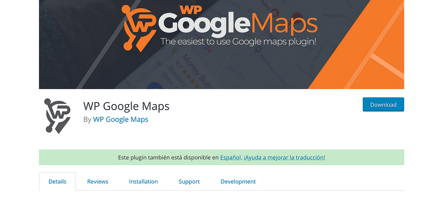 screenshot of WP Google Maps plugin page on WordPress.org