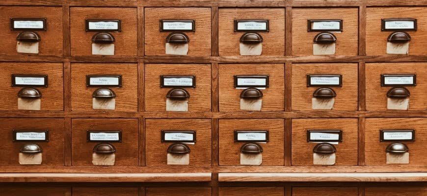 Rows of drawers with file cards