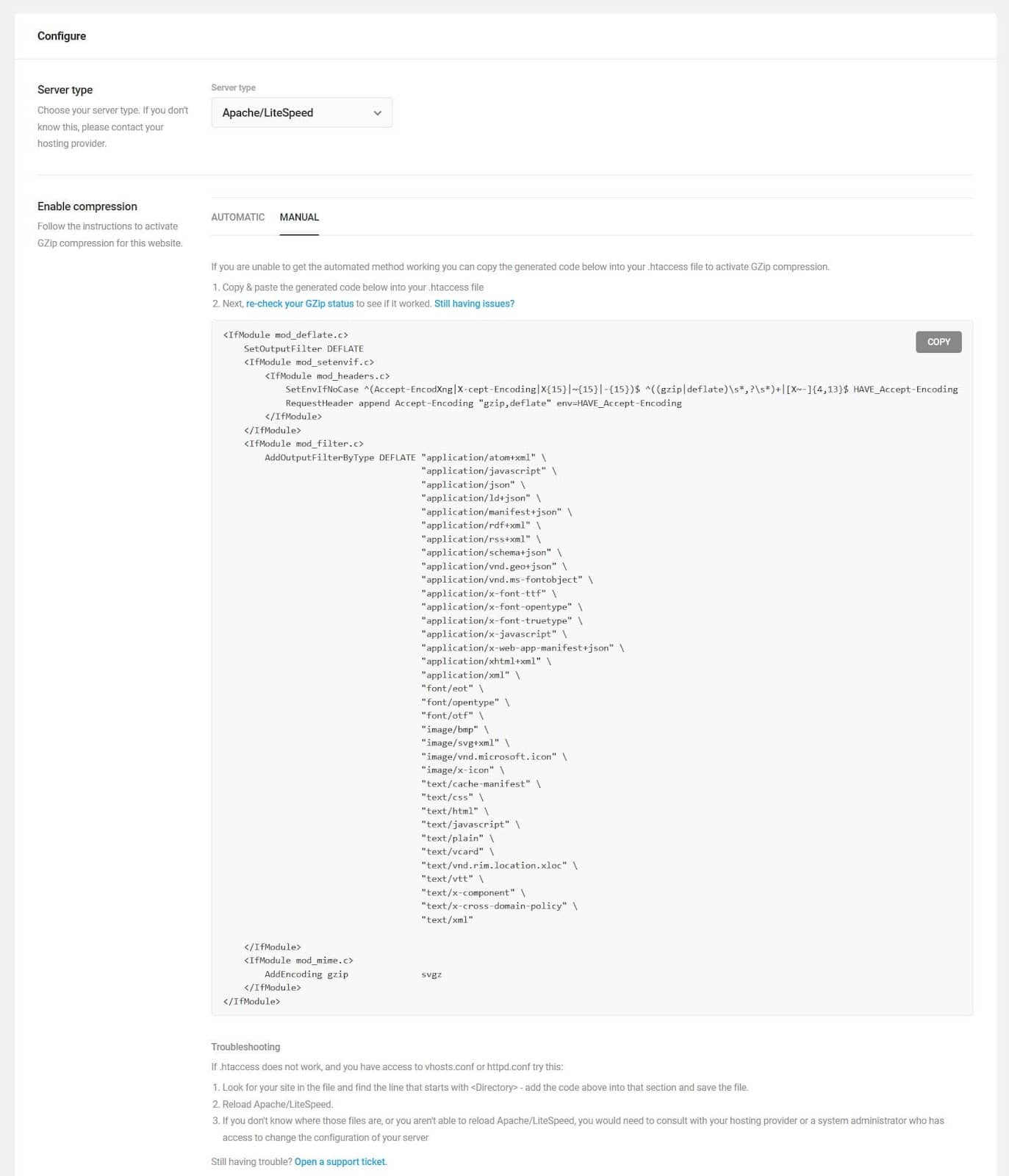 Hummingbird activate GZIP compression on Apache/LiteSpeed server helps with Google PageSpeed Insights scores