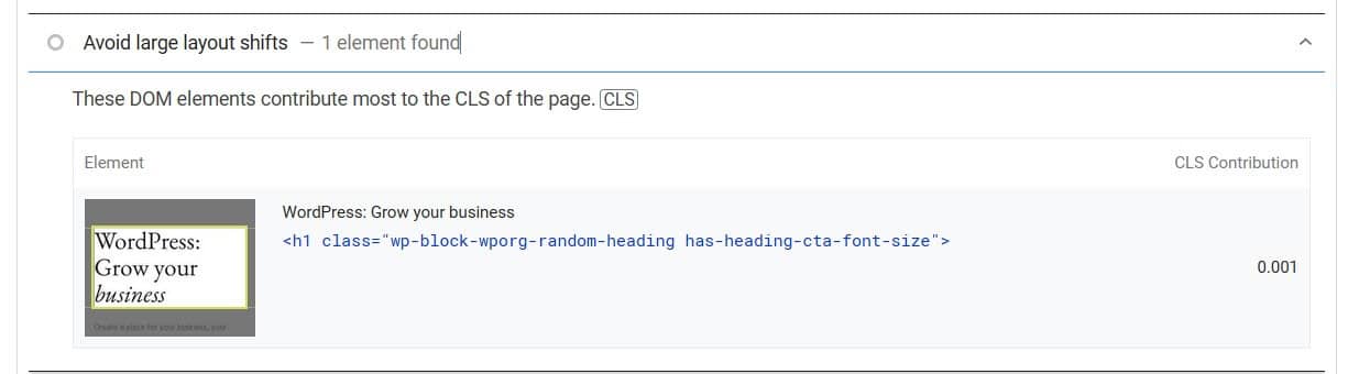 Avoid large layout shifts for WordPress to get a better Google PageSpeed Insights score