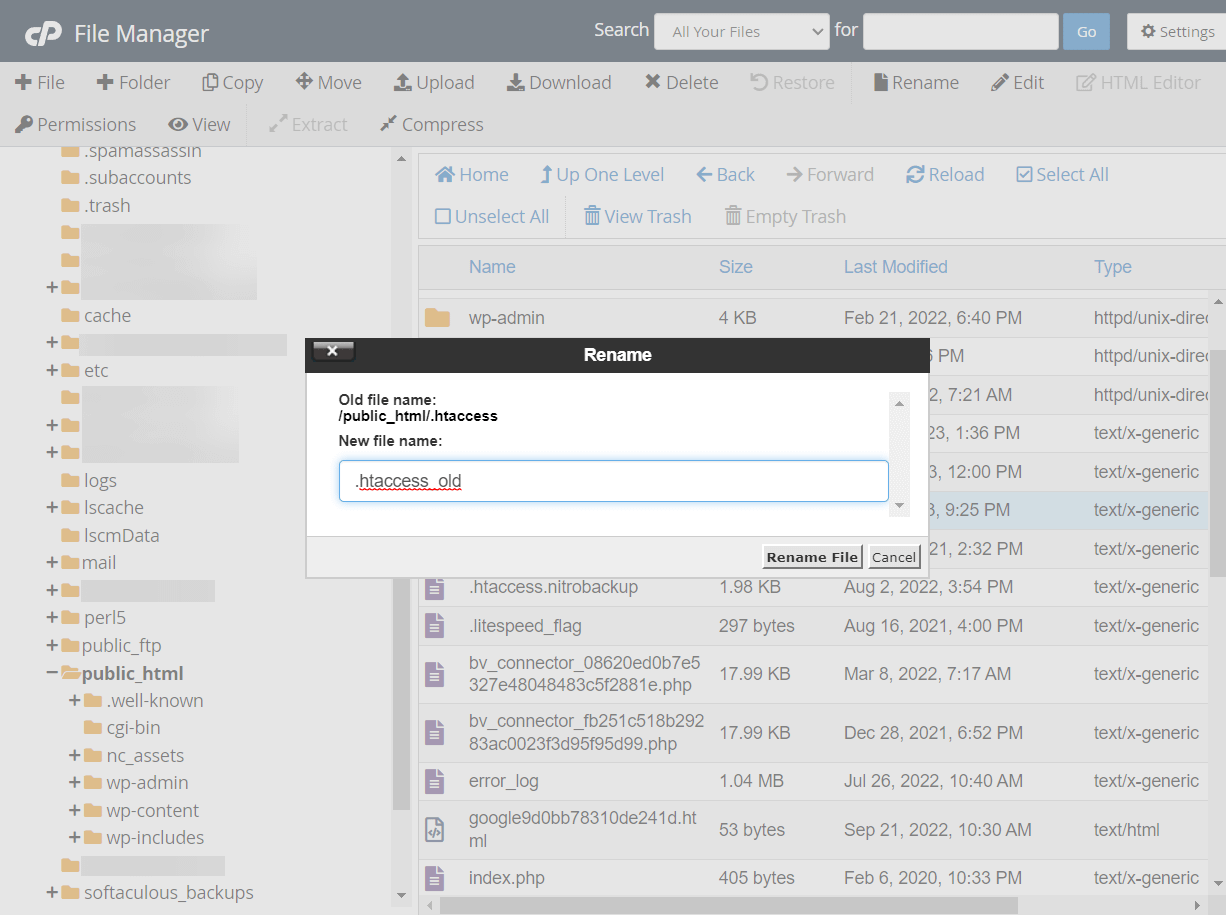 rename htaccess file