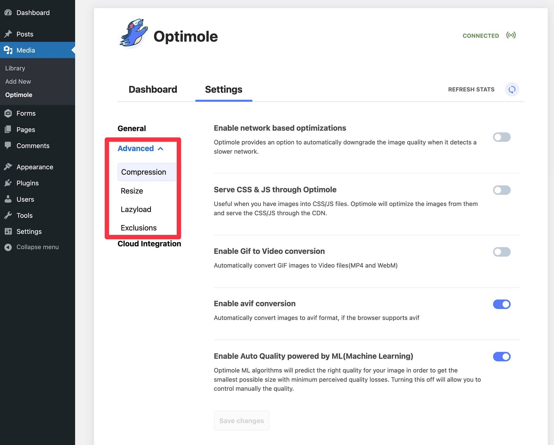 Other Optimole settings