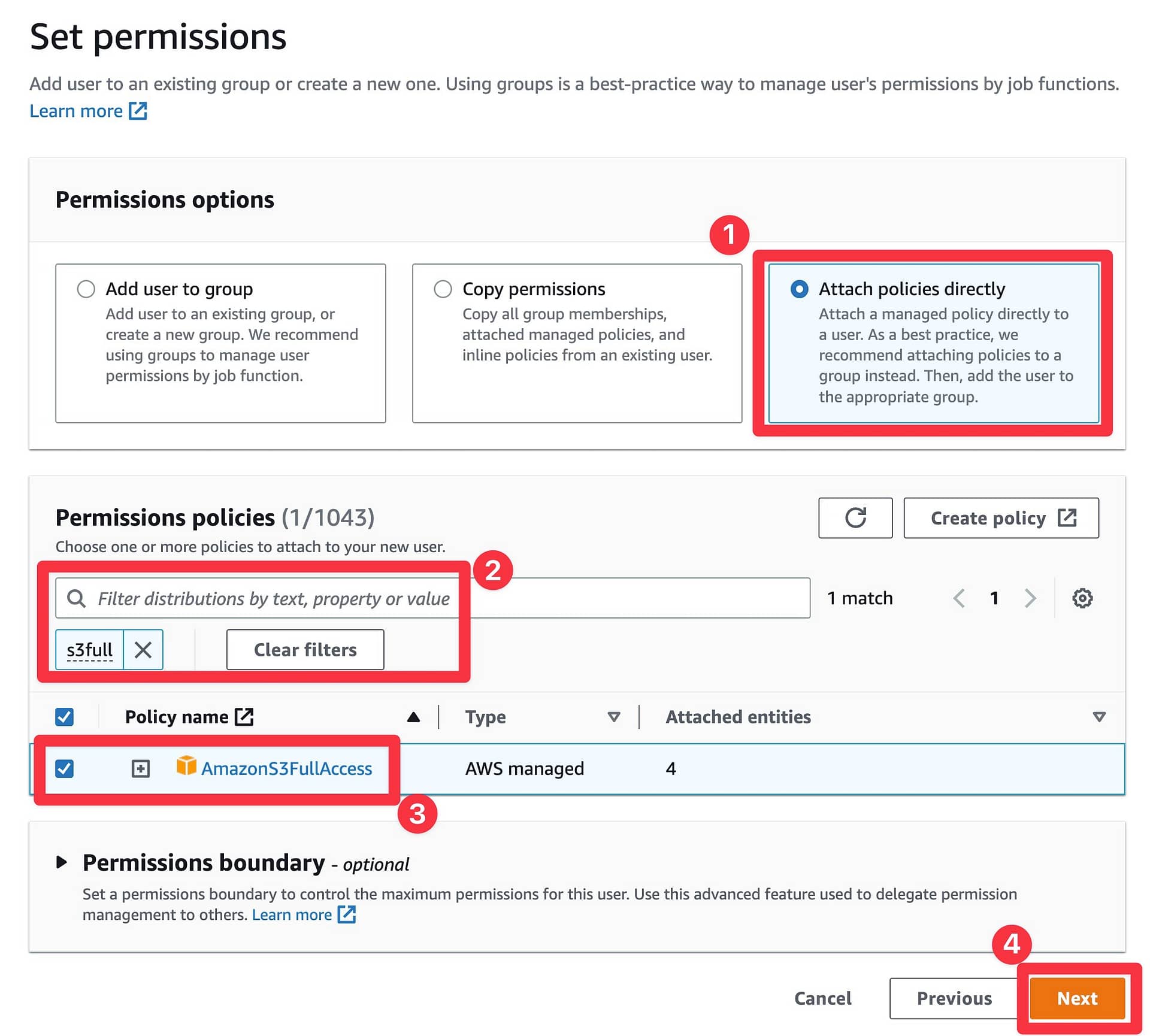 Attach policy to user