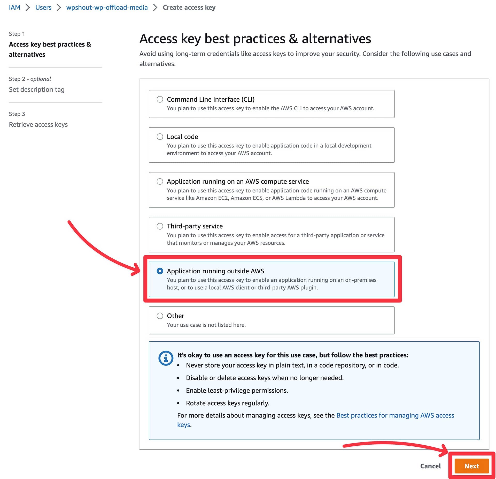 Select access key type