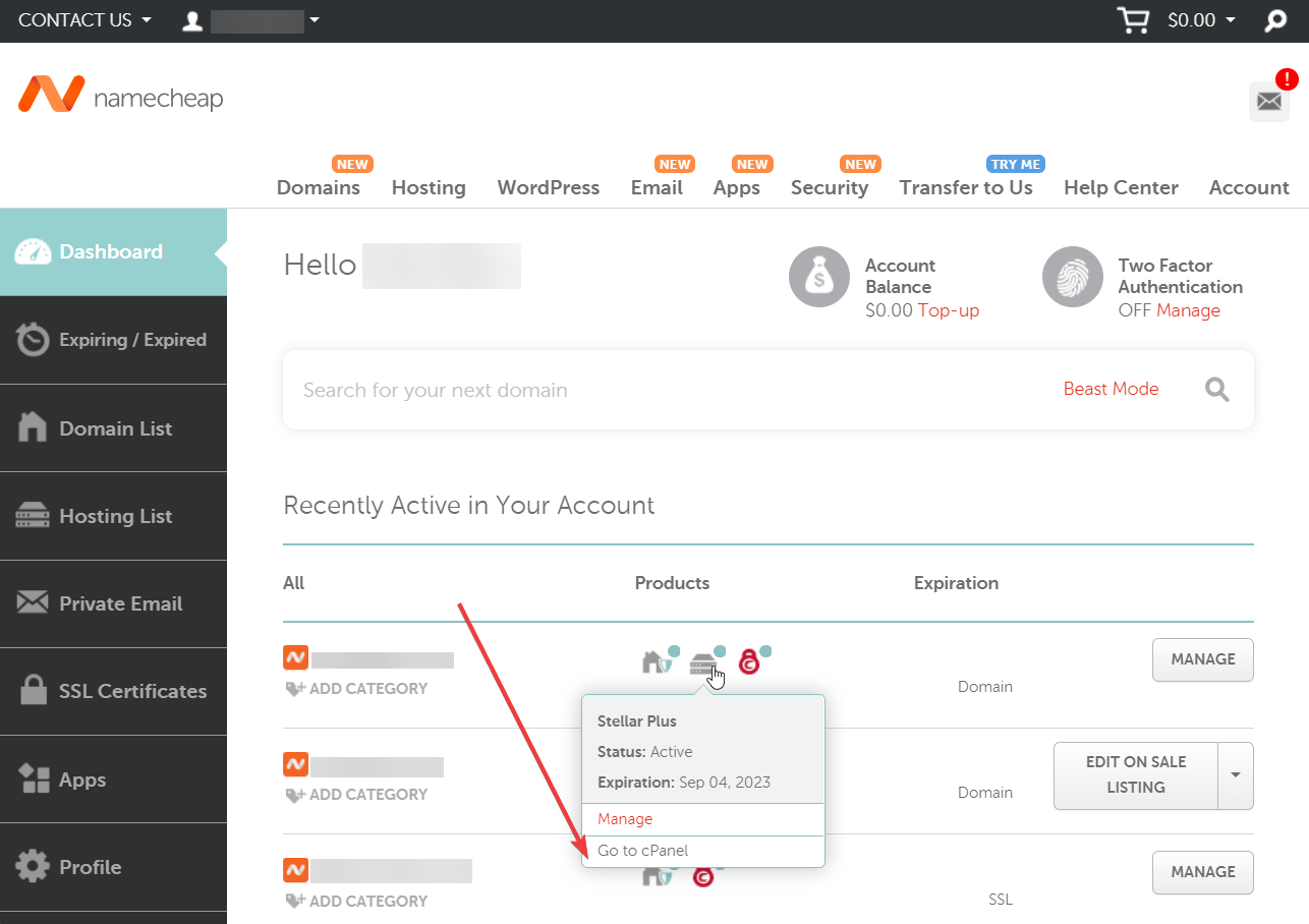 namecheap cpanel.