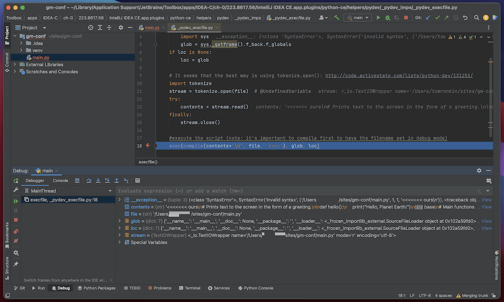 The Intellij IDEA IDE running a debugger.