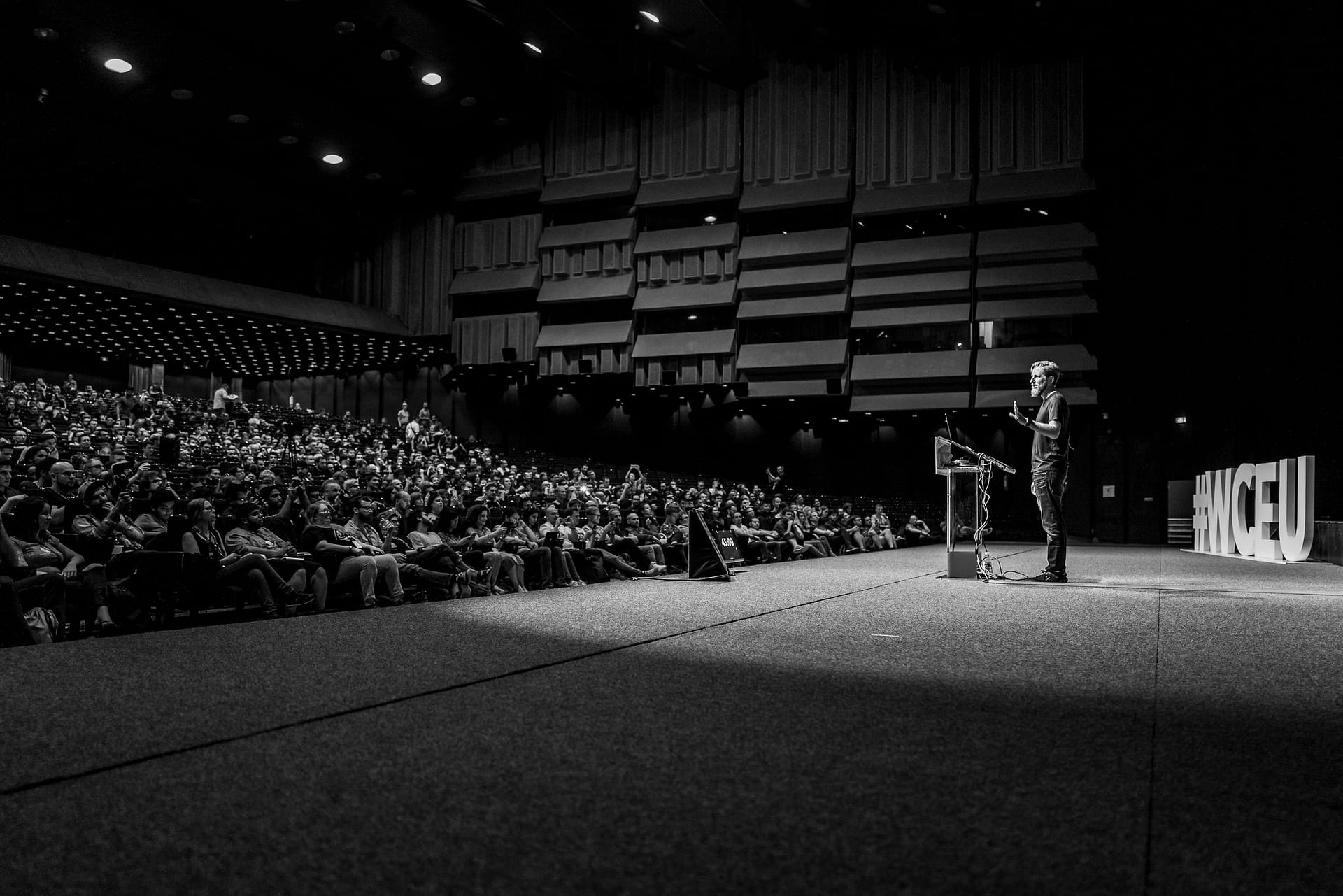 Matt Mullenweg delivering the keynote speech at WordCamp Europe.