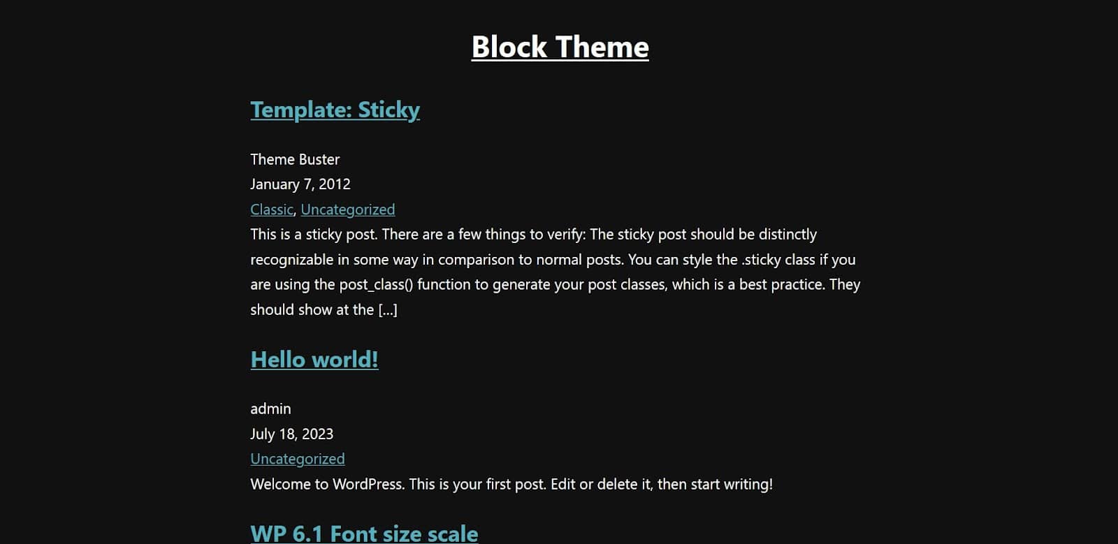 FSE theme with colors and typography applied.