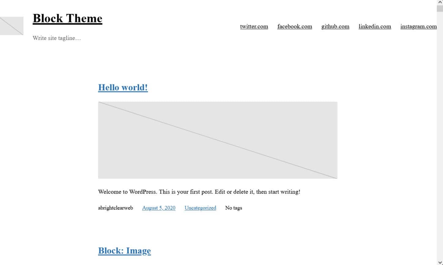 Blank theme made by Create Block Theme.
