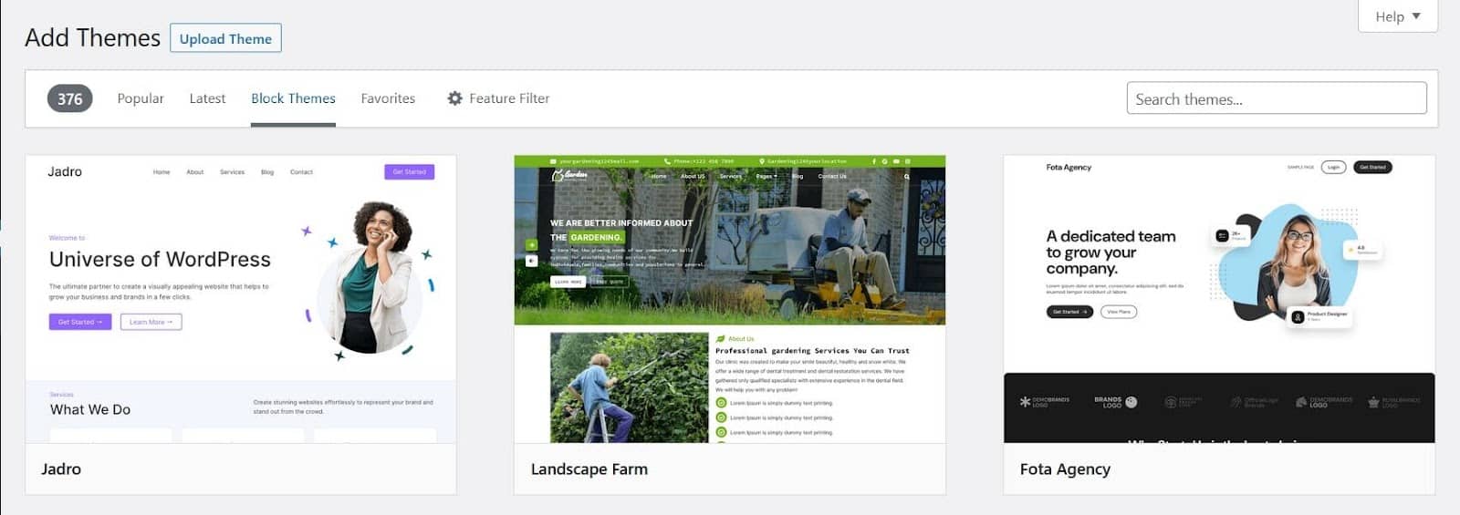 Filtering new themes by block themes.