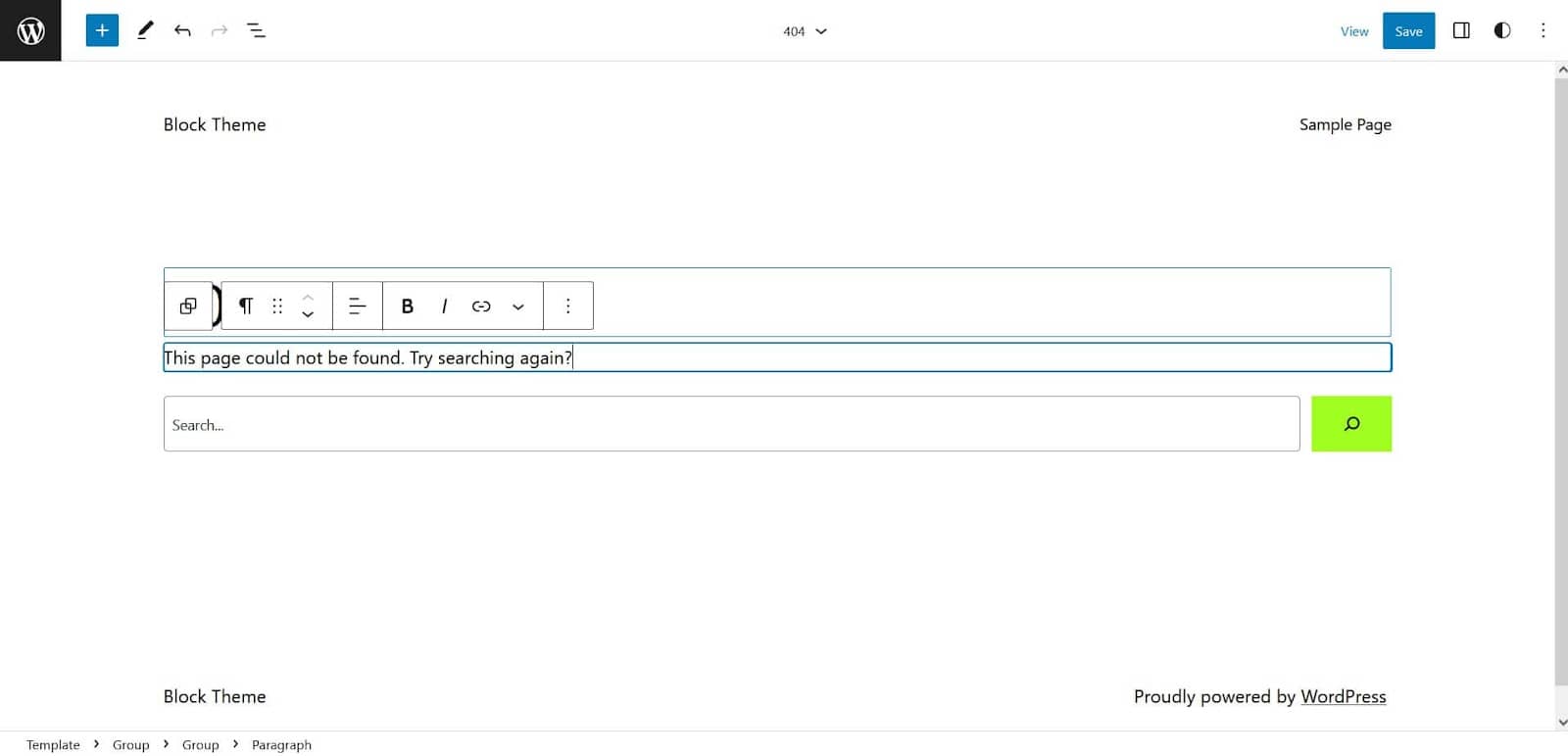 Changing the 404 template.