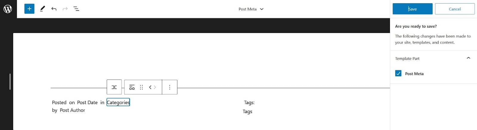 Modifying the post meta template part.