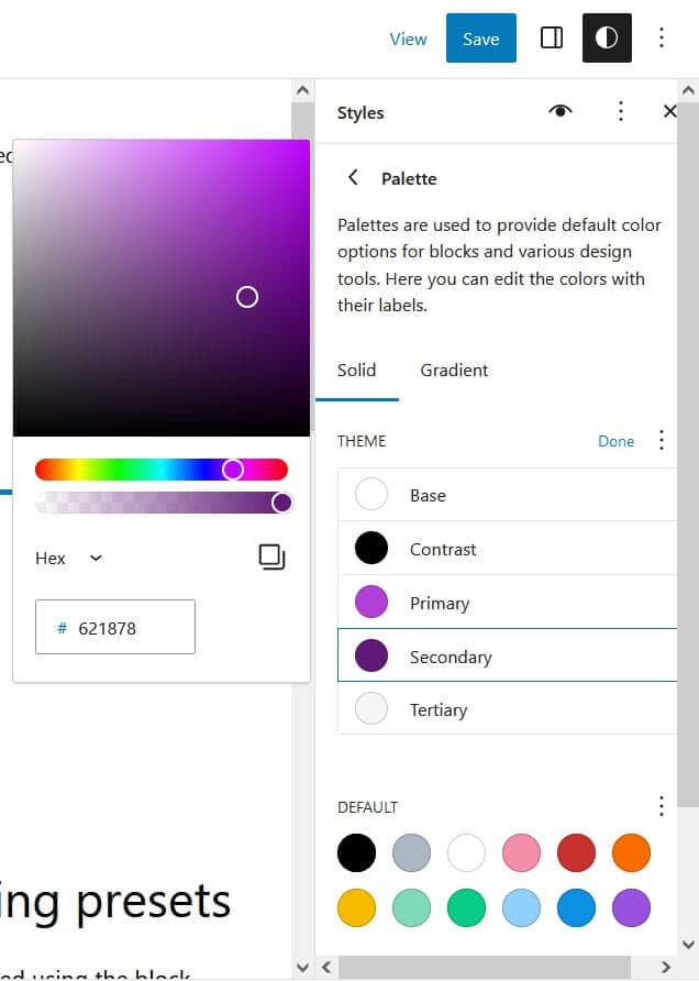 Changing the color palette to a purple palette.