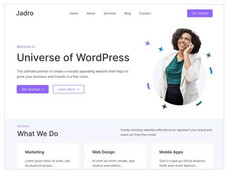 Best WordPress block themes: Jadro.