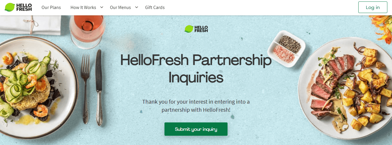 HelloFresh affiliate program page