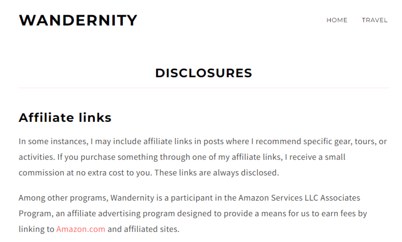 An example of an affiliate disclosure