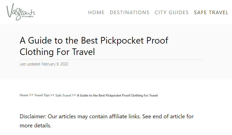 A blog post that lists pickpocket-proof travel gear