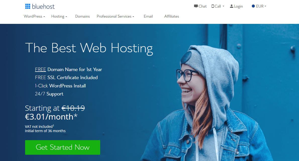 Bluehost, an ideal web host for blogging for small businesses. 